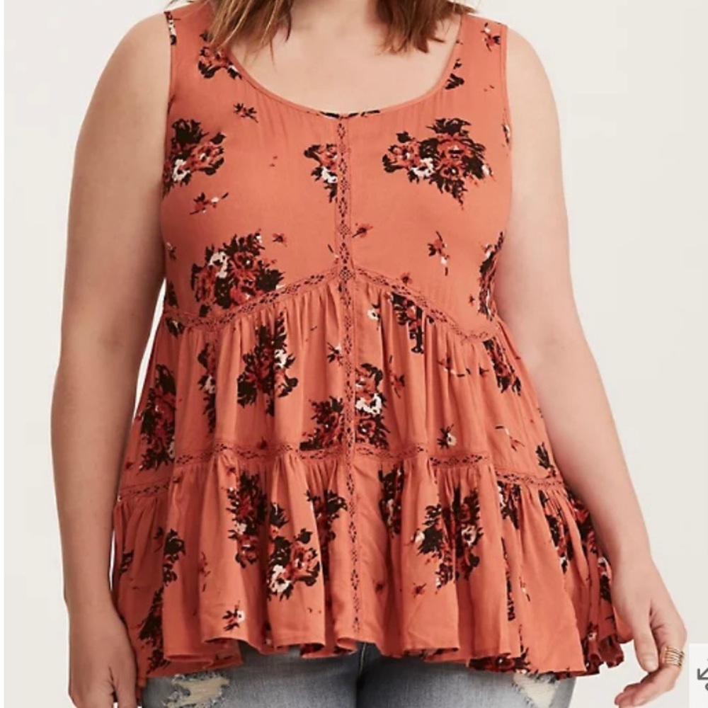 Torrid Floral Print Challis Lace Inset Tank Top size 1 (1X, 14-16)